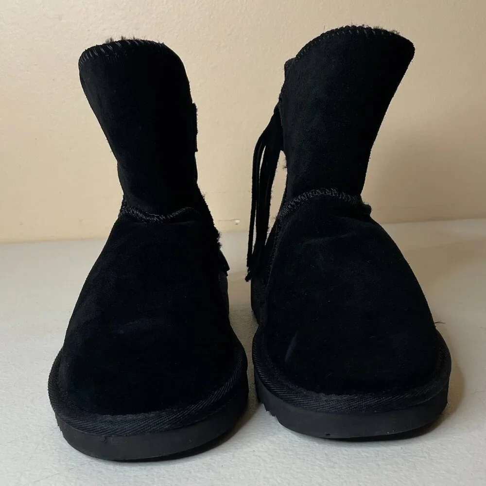 Morgan Taylor Women’s Black Leather Faux Fur Winter Booties Size 7